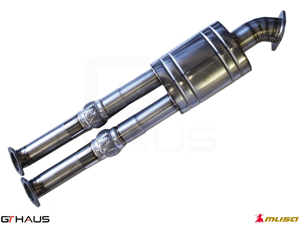 Nissan R35 Skyline GT-R 2008-2010 straight pipe mid section, 3.5 inch diameter, featuring high-quality stainless steel construction.