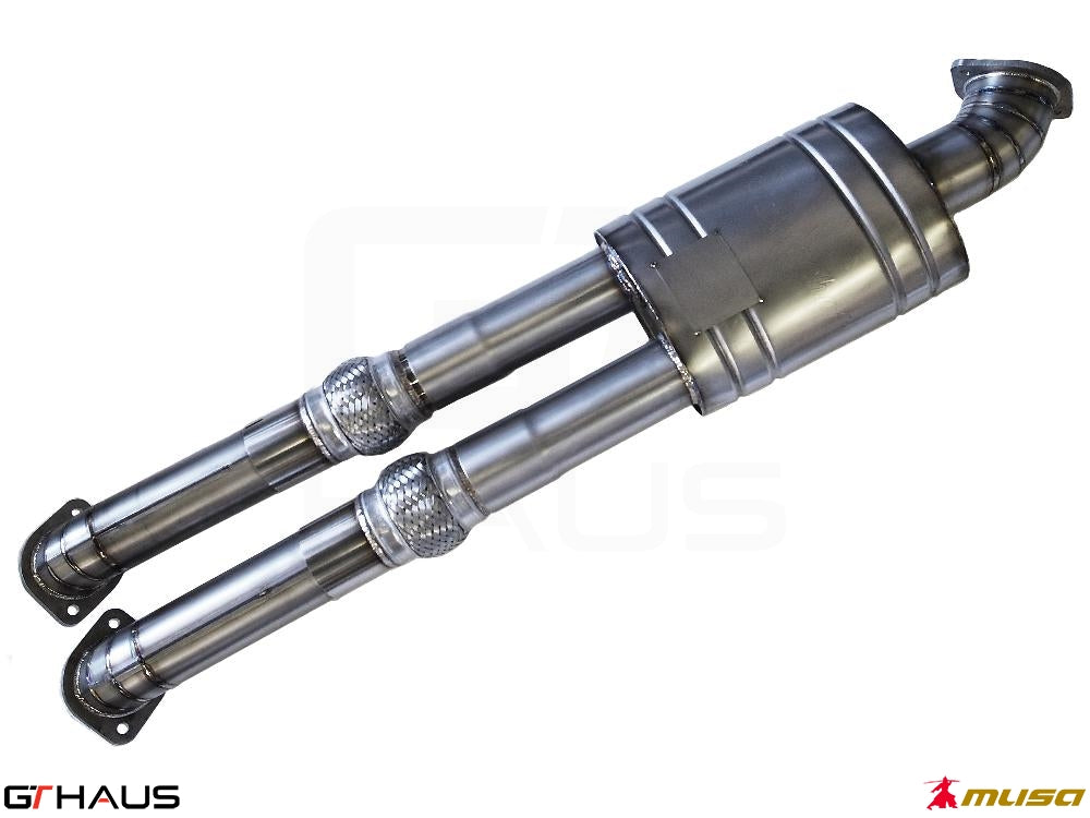 Nissan R35 Skyline GT-R 2008-2010 straight pipe mid section, 3.5 inch diameter, featuring high-quality stainless steel construction.