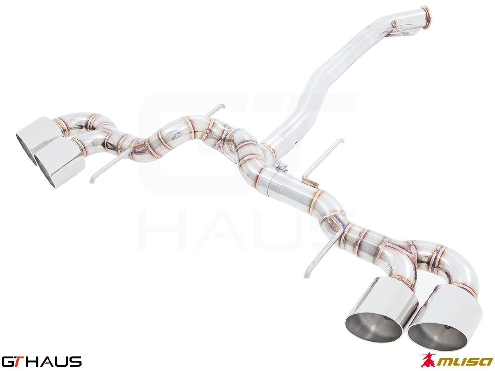 Premium exhaust system for Nissan R35 Skyline GT-R (2008-2010) featuring stainless steel construction and dual tips.