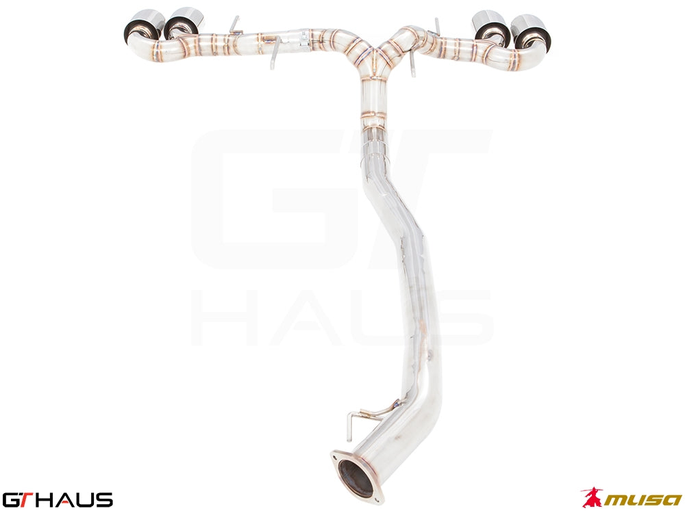 Premium performance exhaust system for Nissan R35 Skyline GT-R, featuring stainless steel construction and enhanced airflow.
