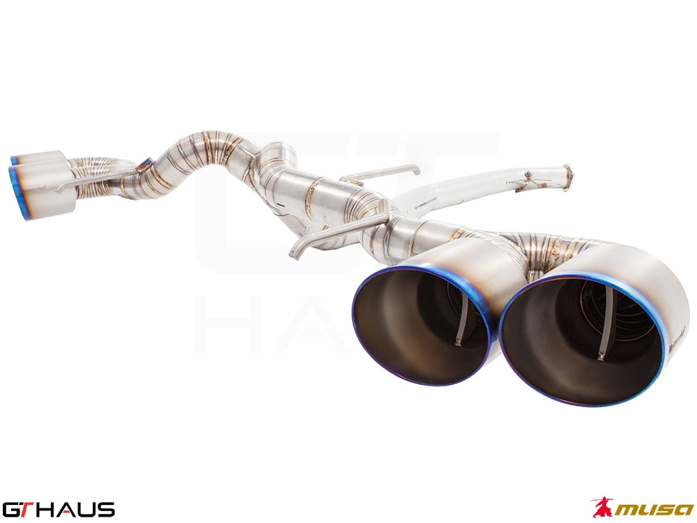 Premium performance exhaust system for Nissan R35 Skyline GT-R, featuring dual tips and high-quality stainless steel construction.