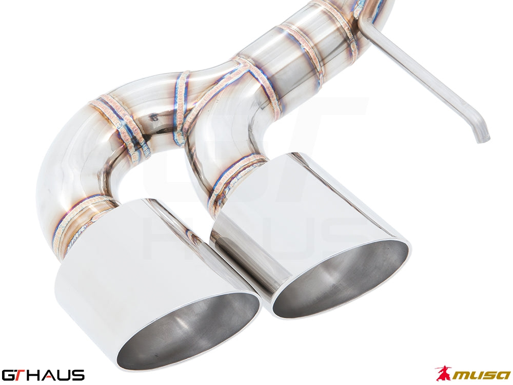 Premium stainless steel exhaust tip for Nissan R35 Skyline GT-R, featuring a sleek design and polished finish.