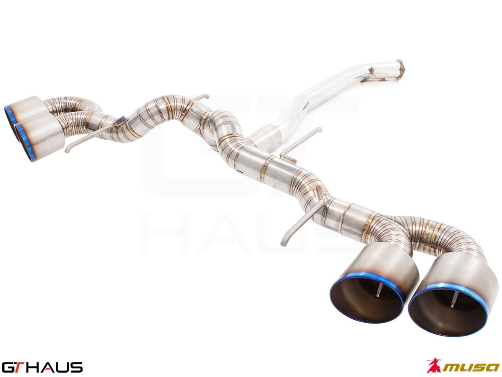 Premium performance exhaust system for Nissan R35 Skyline GT-R, featuring stainless steel construction and dual tips.