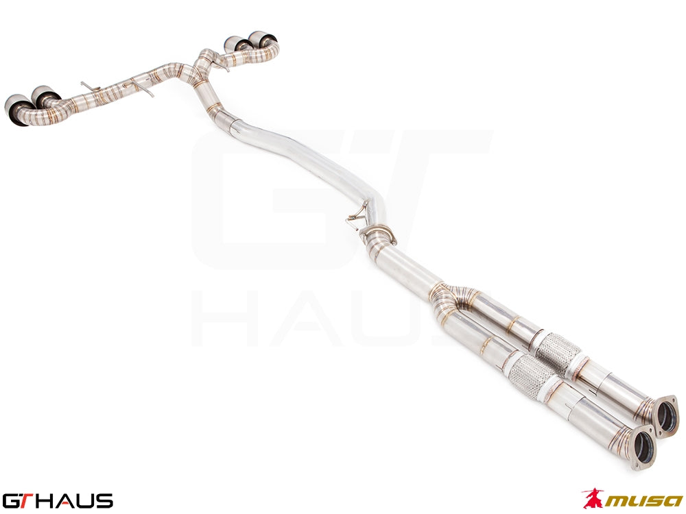 Premium performance exhaust system for Nissan R35 Skyline GT-R, featuring stainless steel construction and enhanced sound.