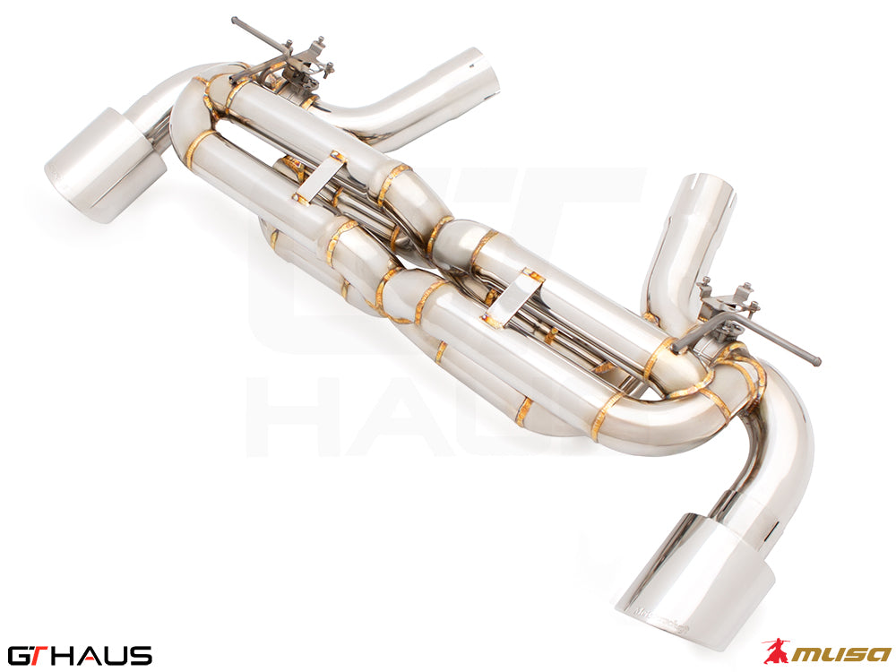 Premium stainless steel exhaust system for Toyota Supra A90 3.0L B58, designed for enhanced performance and sound.