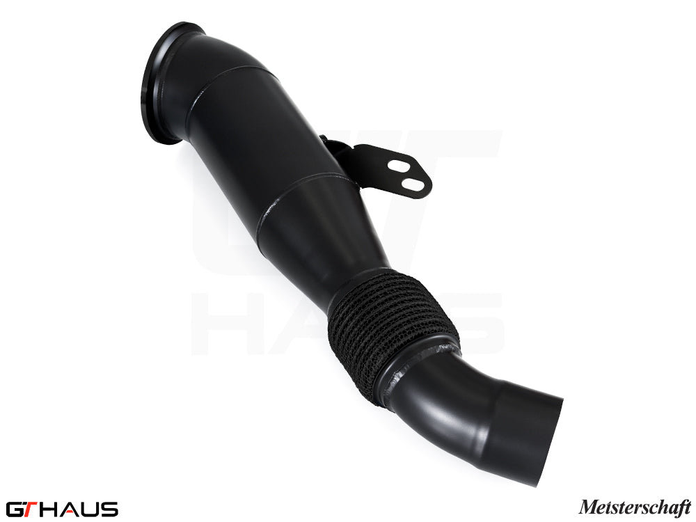 Toyota Supra A90 3.0L down pipe with 90mm piping and 400 CEL sport cats, designed for enhanced performance.