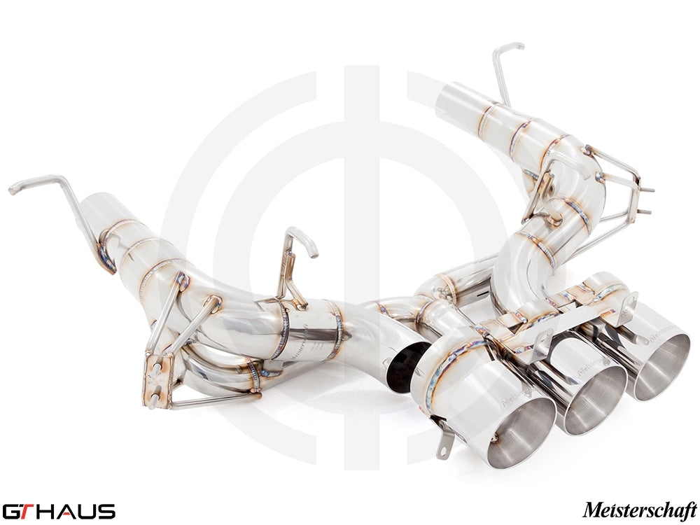 Premium exhaust system for Ferrari F458 V8 Coupe/Spider, featuring stainless steel construction and performance design.