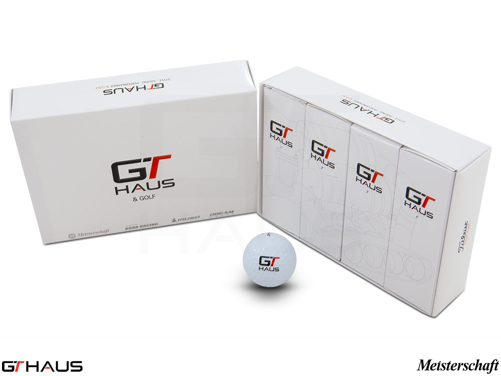 Custom personalized golf balls from GTHAUS in branded packaging, showcasing premium quality and unique design options.